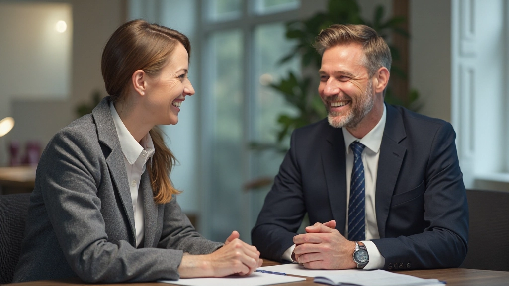 Zwei Kollegen führen ein offenes Gespräch an einem Tisch mit positiver Körpersprache und Augenkontakt